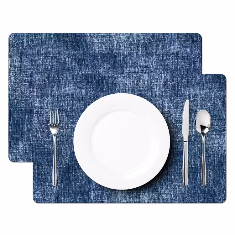 Set de table – 6 pièces - Lin - Texture - Motif - Denim - Rustique — 2