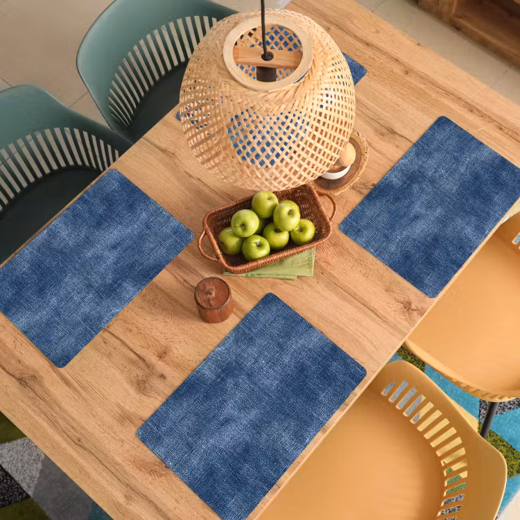 Set de table – 6 pièces - Lin - Texture - Motif - Denim - Rustique — 3