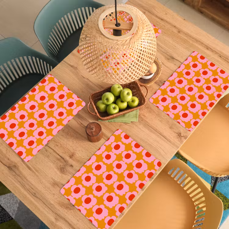 Set de table – 6 pièces - Retro - Fleurs - Rose — 3