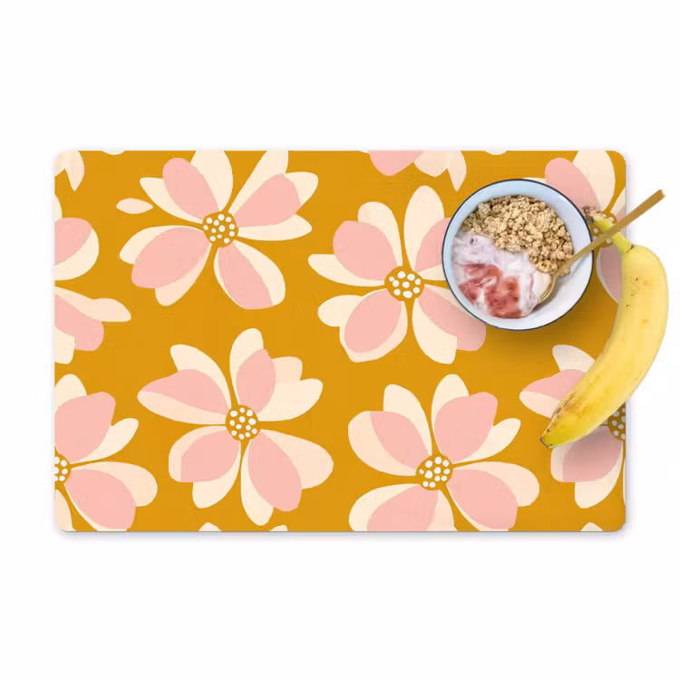 Set de table – 6 pièces - Vintage - Fleurs - Jaune ocre — 1