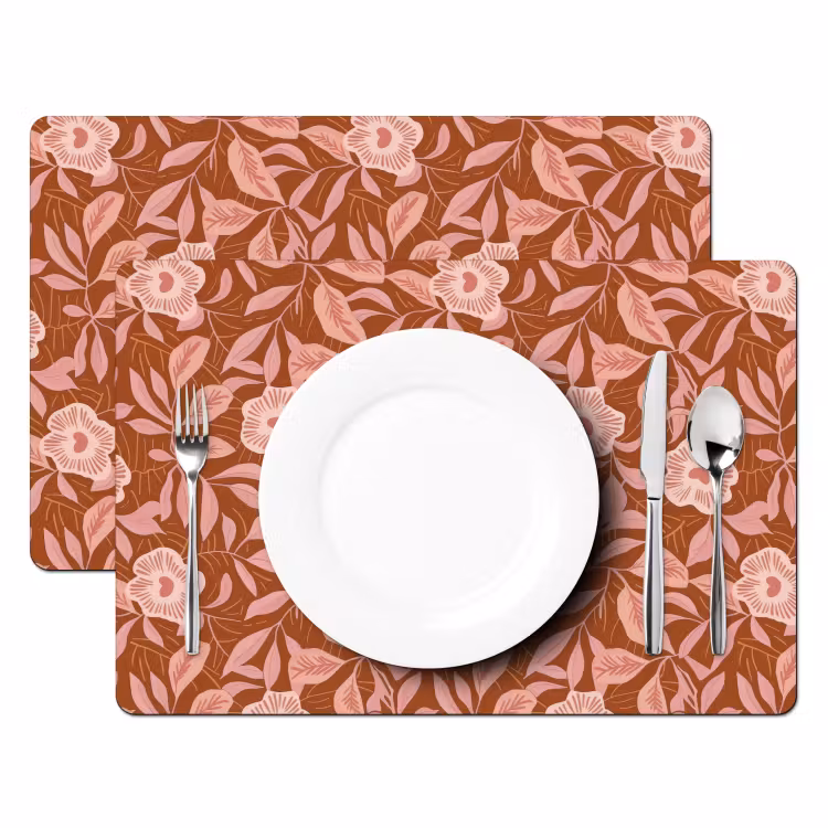 Set de table – 6 pièces - Motif - Feuilles - Terracotta — 2