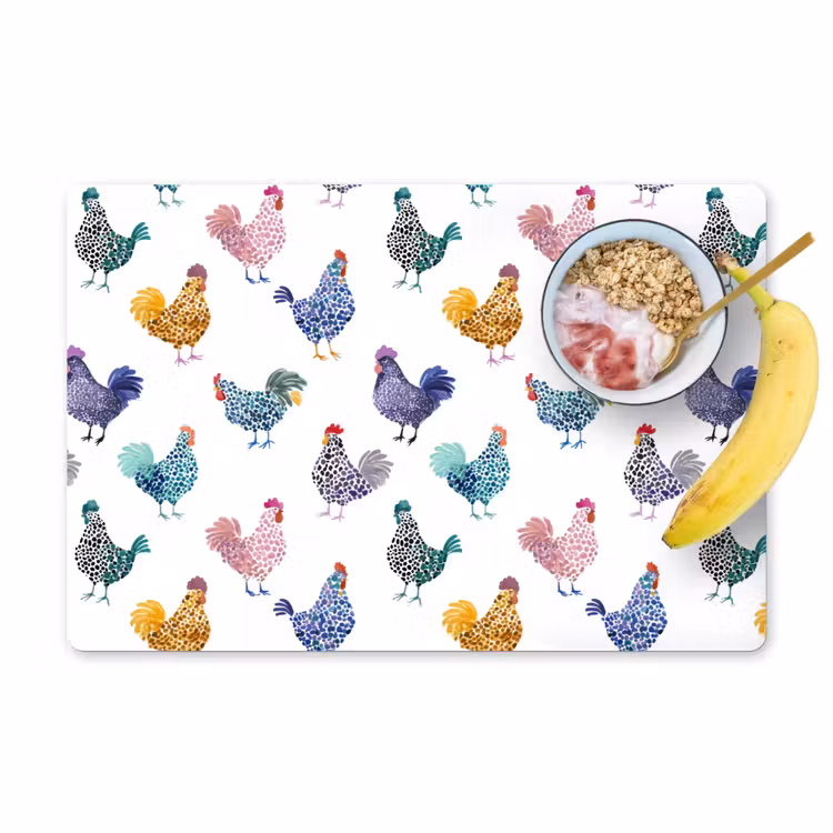 Set de table – 6 pièces - Poulets - Aquarelle - Coloré — 1