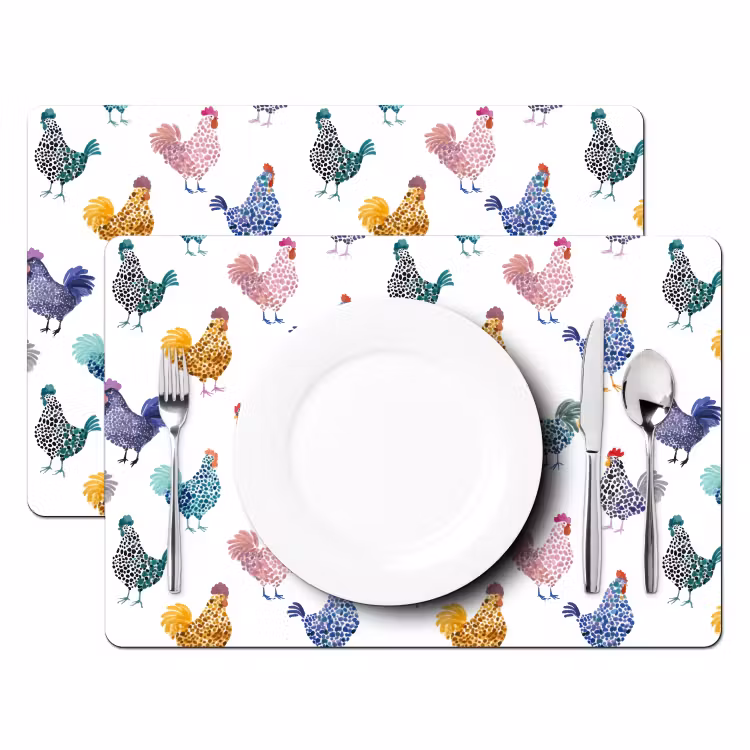 Set de table – 6 pièces - Poulets - Aquarelle - Coloré — 2