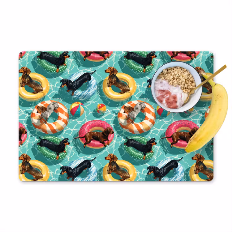 Set de table – 6 pièces - Teckels - Piscine - Coloré — 1