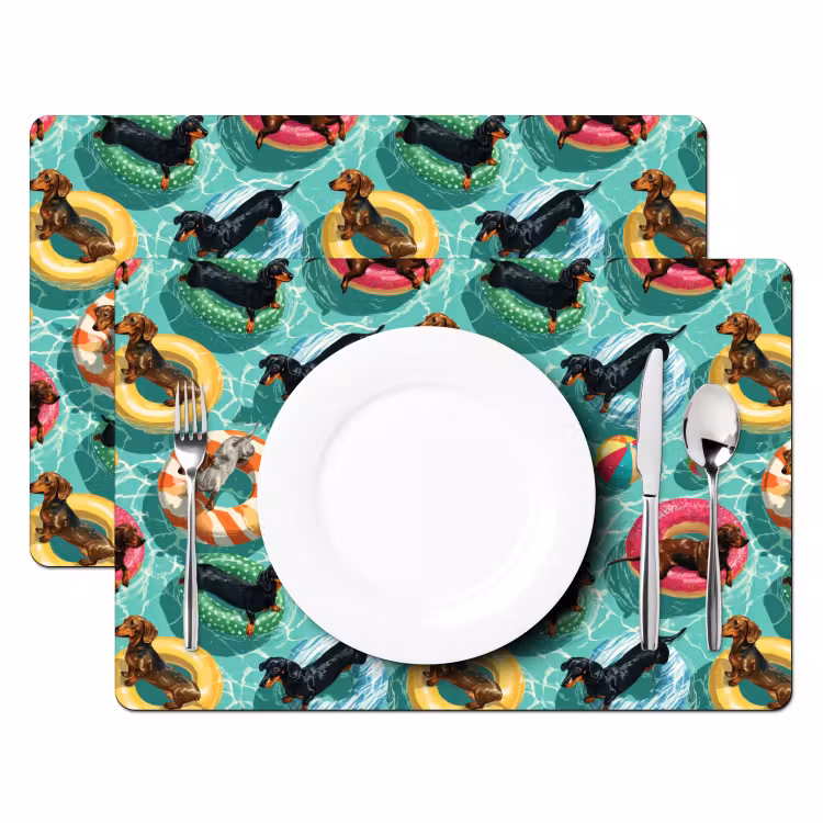 Set de table – 6 pièces - Teckels - Piscine - Coloré — 2