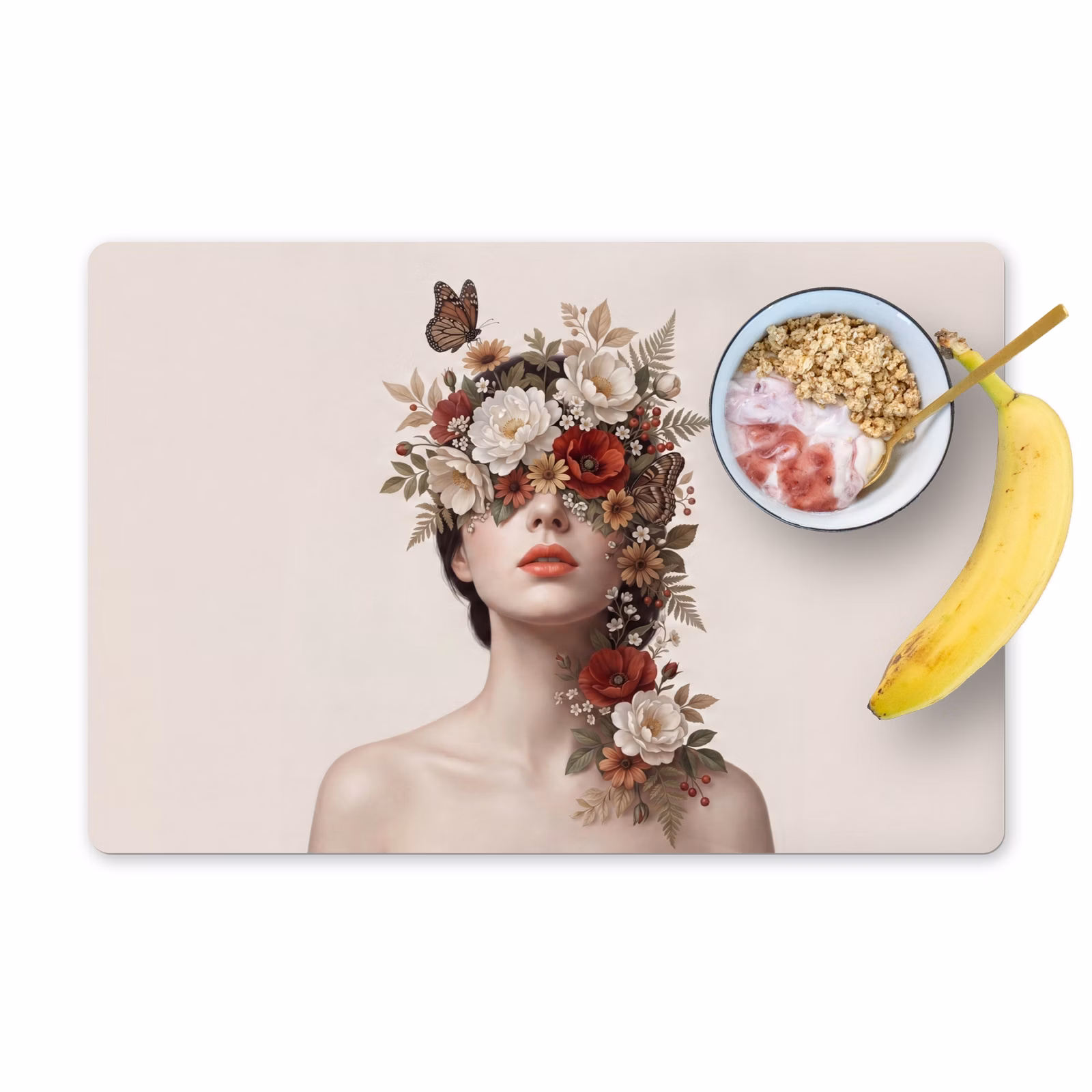 Set de table – 6 pièces - Portrait - Fleurs - Crémé — 1