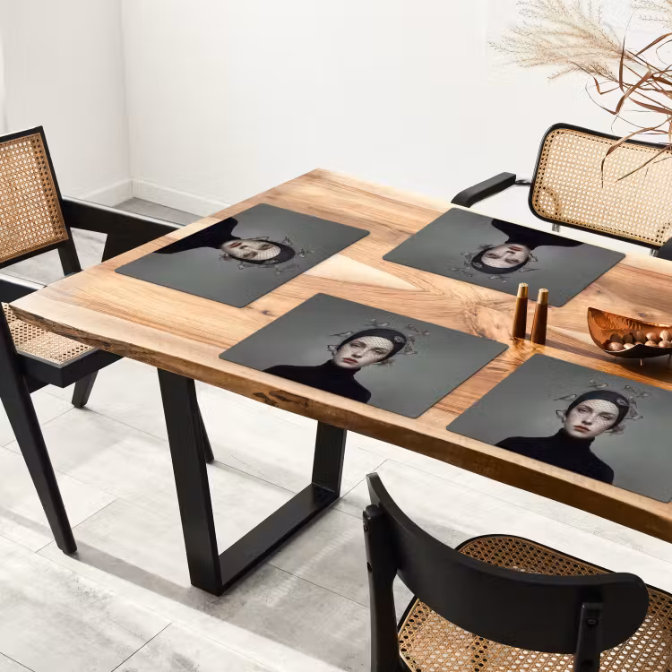 Set de table – 6 pièces - Portrait - Oiseaux - Noir — 4