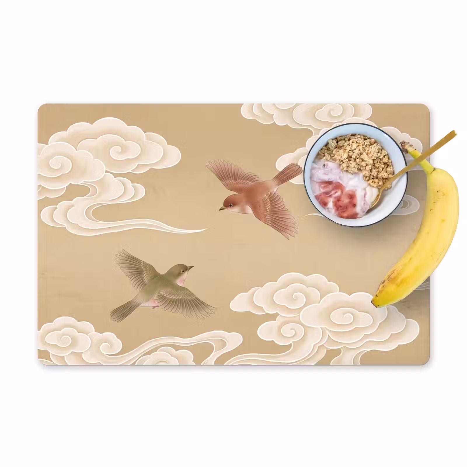 Set de table – 6 pièces - Oiseaux - Mouches - Beige — 1