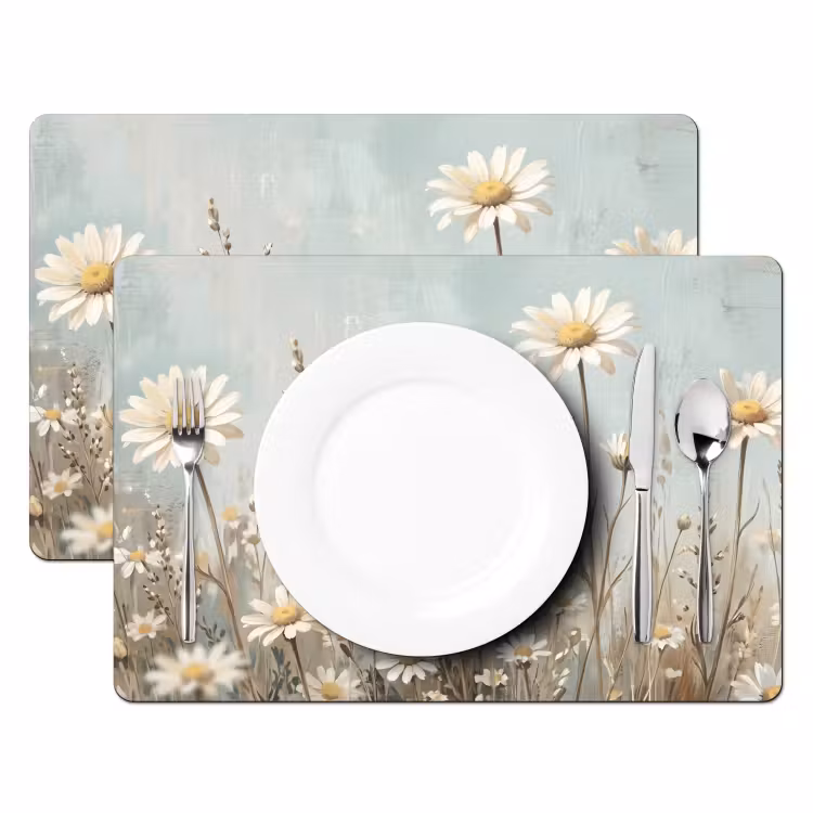 Set de table – 6 pièces - Marguerite - Illustration - Blanc — 2