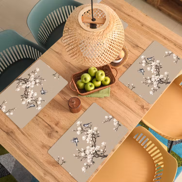 Set de table – 6 pièces - Oriental - Oiseaux - Beige — 3