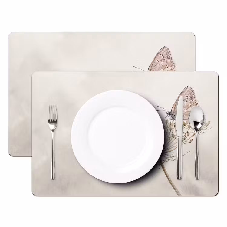 Set de table – 6 pièces - Papillon - Fleur -Nature - Beige — 2