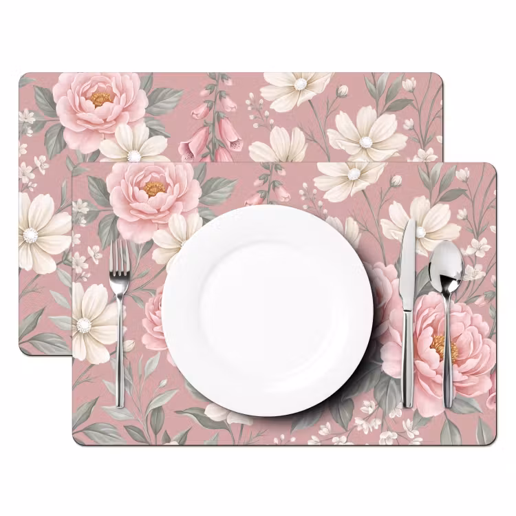 Set de table – 6 pièces - Pivoines - digitale - rose — 2