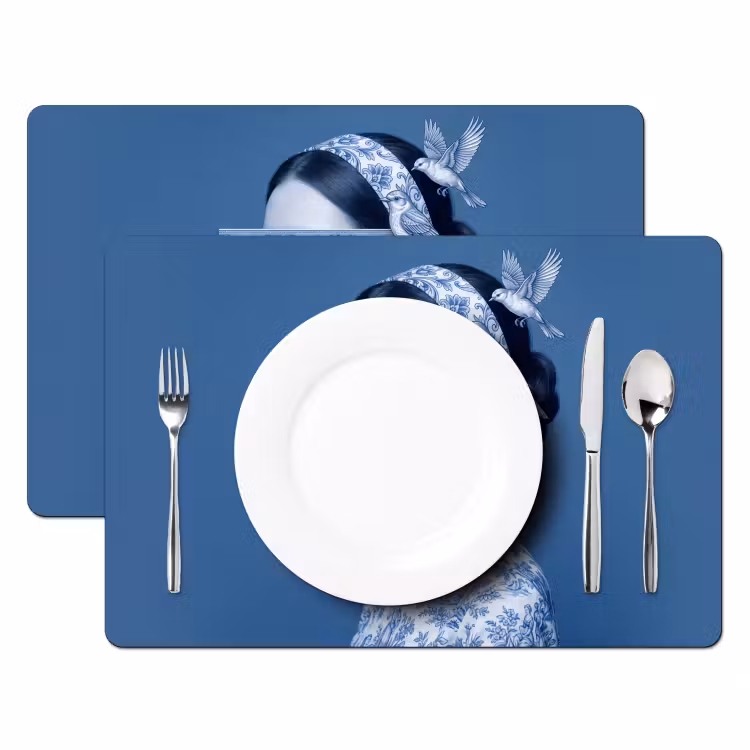 Set de table – 6 pièces - Portrait - Classique - Blanc - Bleu — 2
