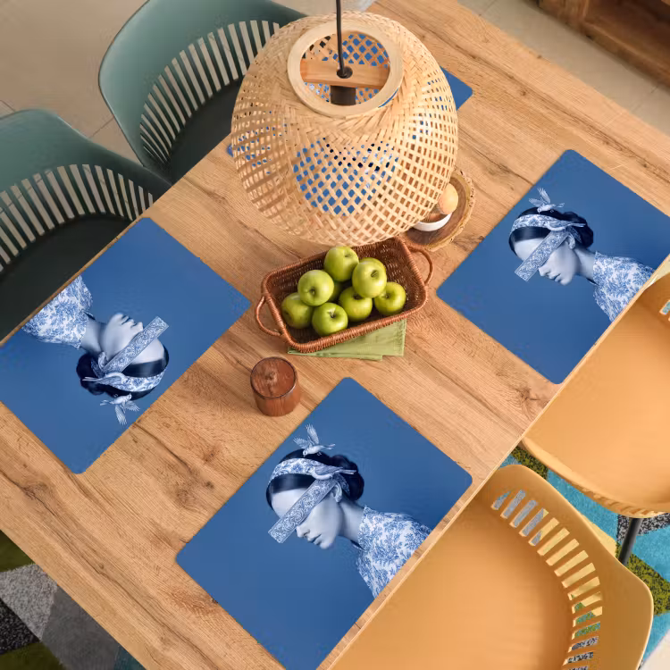 Set de table – 6 pièces - Portrait - Classique - Blanc - Bleu — 3