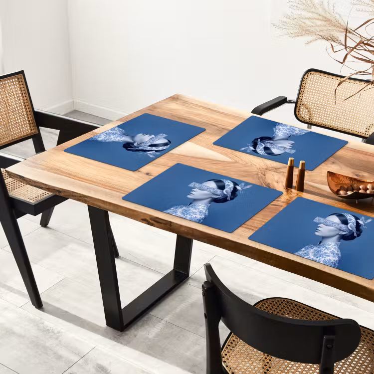 Set de table – 6 pièces - Portrait - Classique - Blanc - Bleu — 4