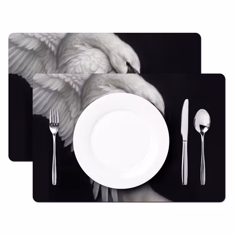 Set de table – 6 pièces - Portrait - Cygne - Noir et blanc — 2