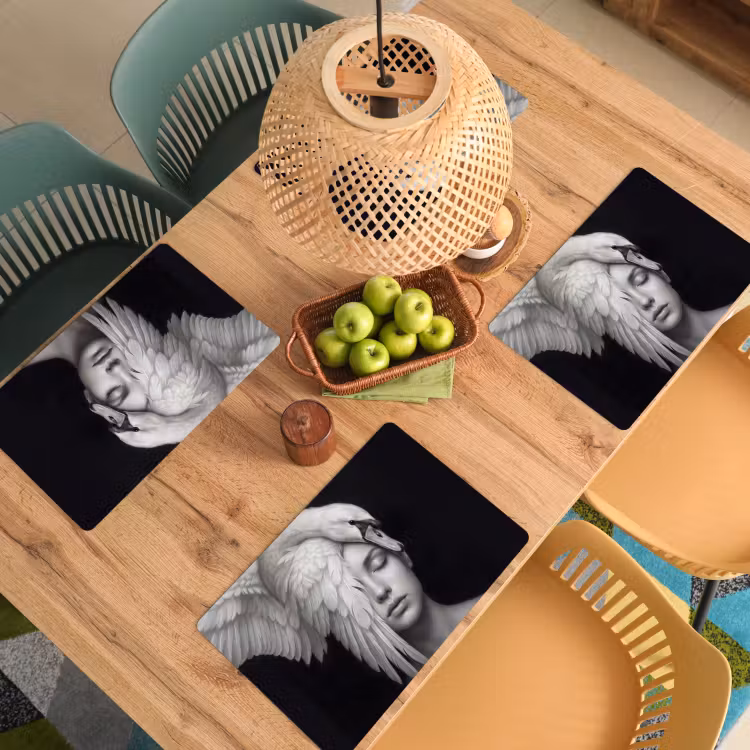 Set de table – 6 pièces - Portrait - Cygne - Noir et blanc — 3