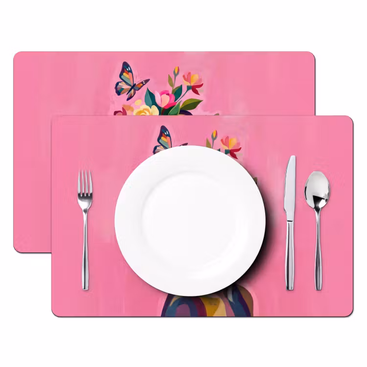 Set de table – 6 pièces - Visage de femme - Papillons - Coloré — 2
