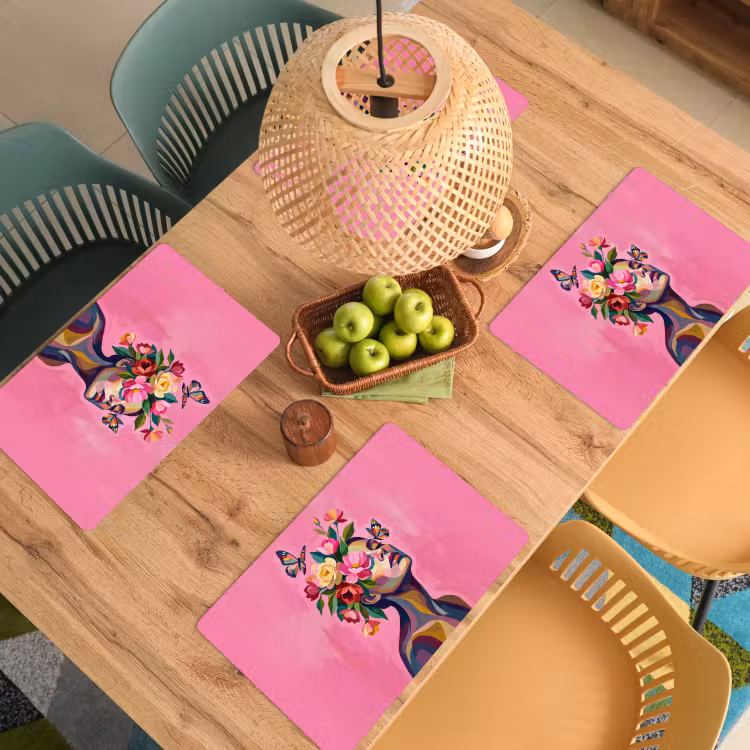 Set de table – 6 pièces - Visage de femme - Papillons - Coloré — 3