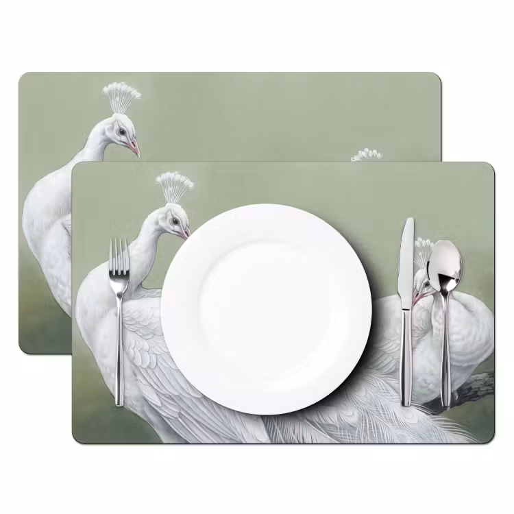 Set de table – 6 pièces - Paons - Blanc - Nature - Vert — 2