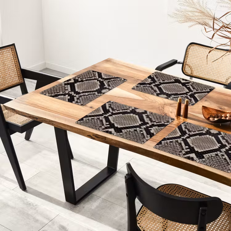 Set de table – 6 pièces - Peau de serpent - Motif - Beige — 4