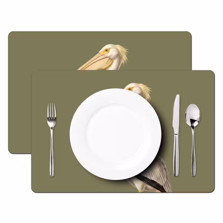 Set de table – 6 pièces - Pélican - Blanc - Oiseau - Classique - Nature — 2