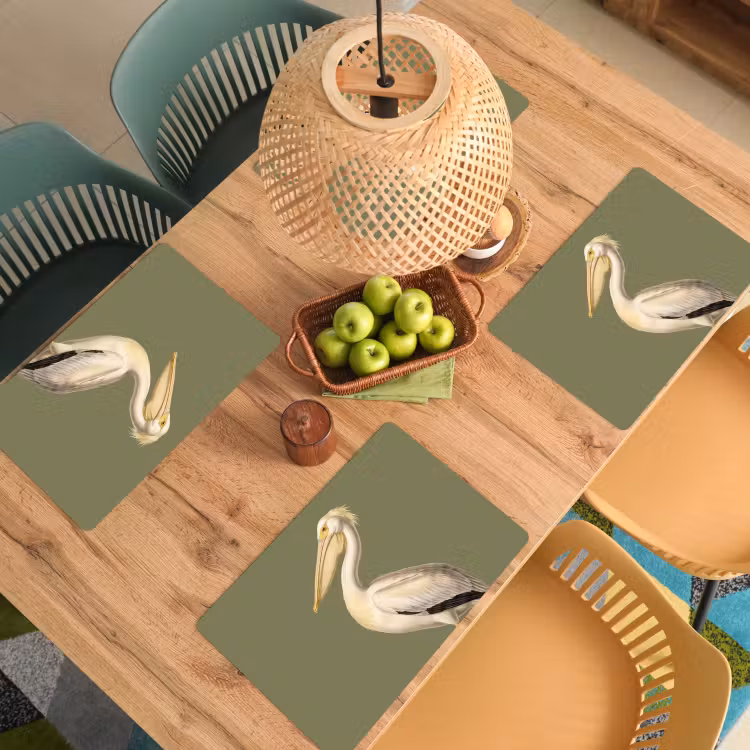 Set de table – 6 pièces - Pélican - Blanc - Oiseau - Classique - Nature — 3