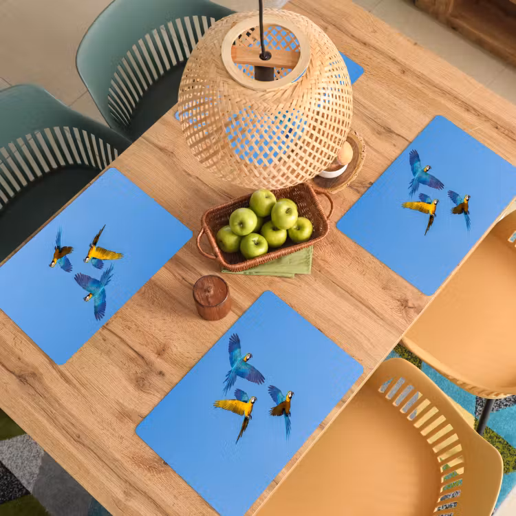 Set de table – 6 pièces - Perroquet - Mouches - Bleu - Jaune — 3