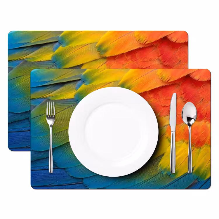 Set de table – 6 pièces - Plumes - ara - colorées — 2