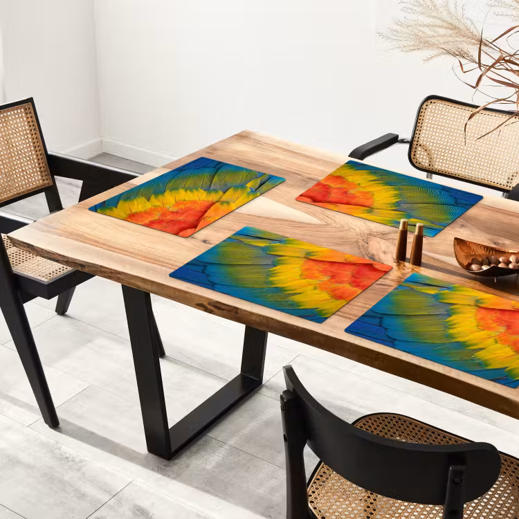 Set de table – 6 pièces - Plumes - ara - colorées — 4
