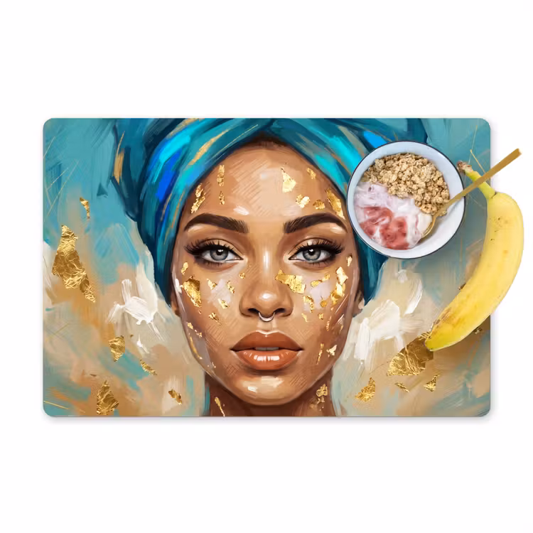 Set de table – 6 pièces - Portrait - Femme - Peinture - Bleu - Or - Expressif — 1