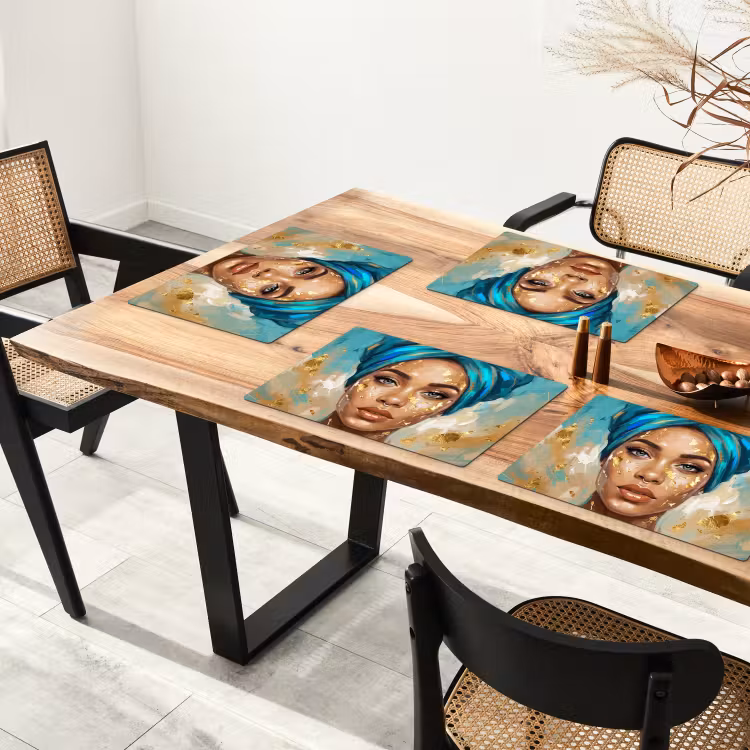 Set de table – 6 pièces - Portrait - Femme - Peinture - Bleu - Or - Expressif — 4