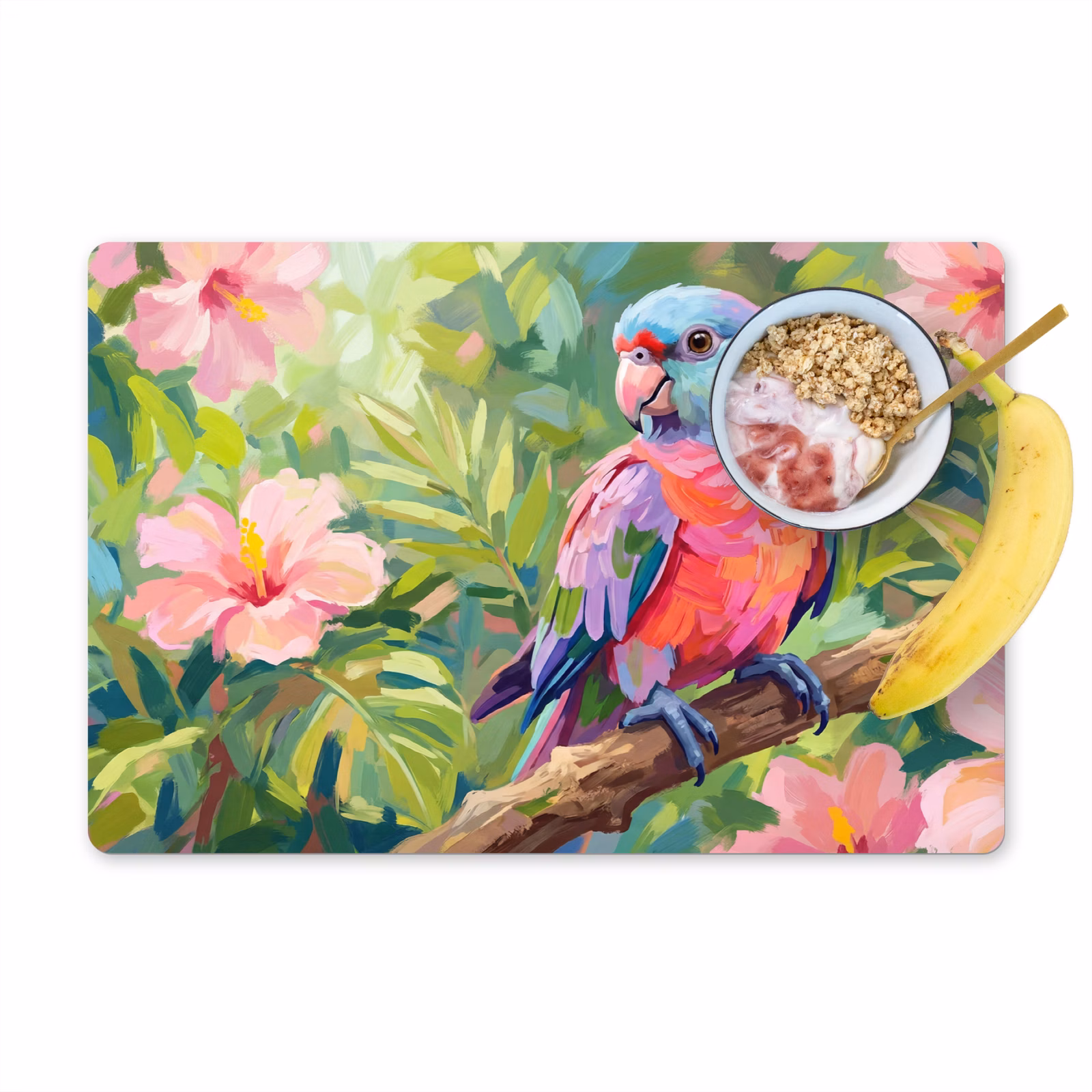 Set de table – 6 pièces - Perroquet - fleurs d'hibiscus - coloré — 1