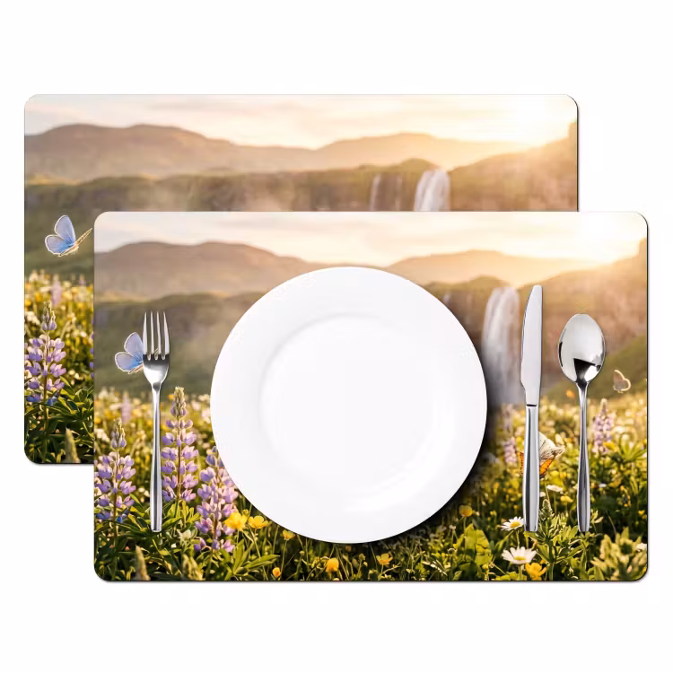 Set de table – 6 pièces - Papillons - Cascade - Champ de fleurs — 2