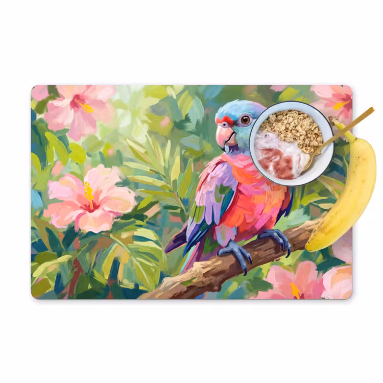 Set de table – 6 pièces - Perroquet - fleurs d'hibiscus - coloré — 1