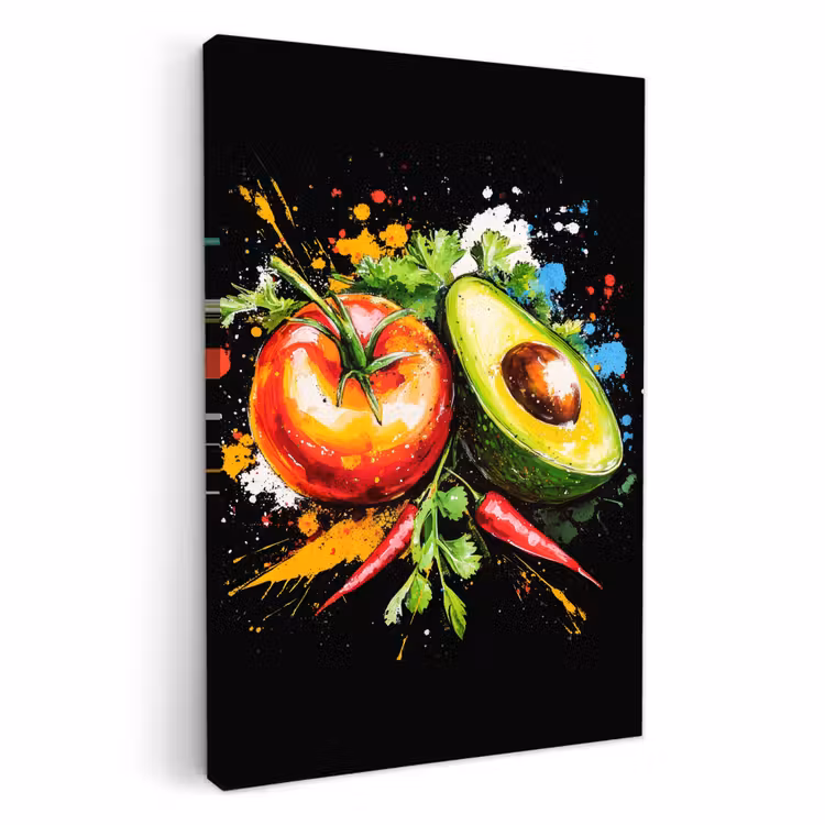Tableau sur toile - Tomate - Avocat - Poivron - Graffiti - Peinture - Moderne — 1