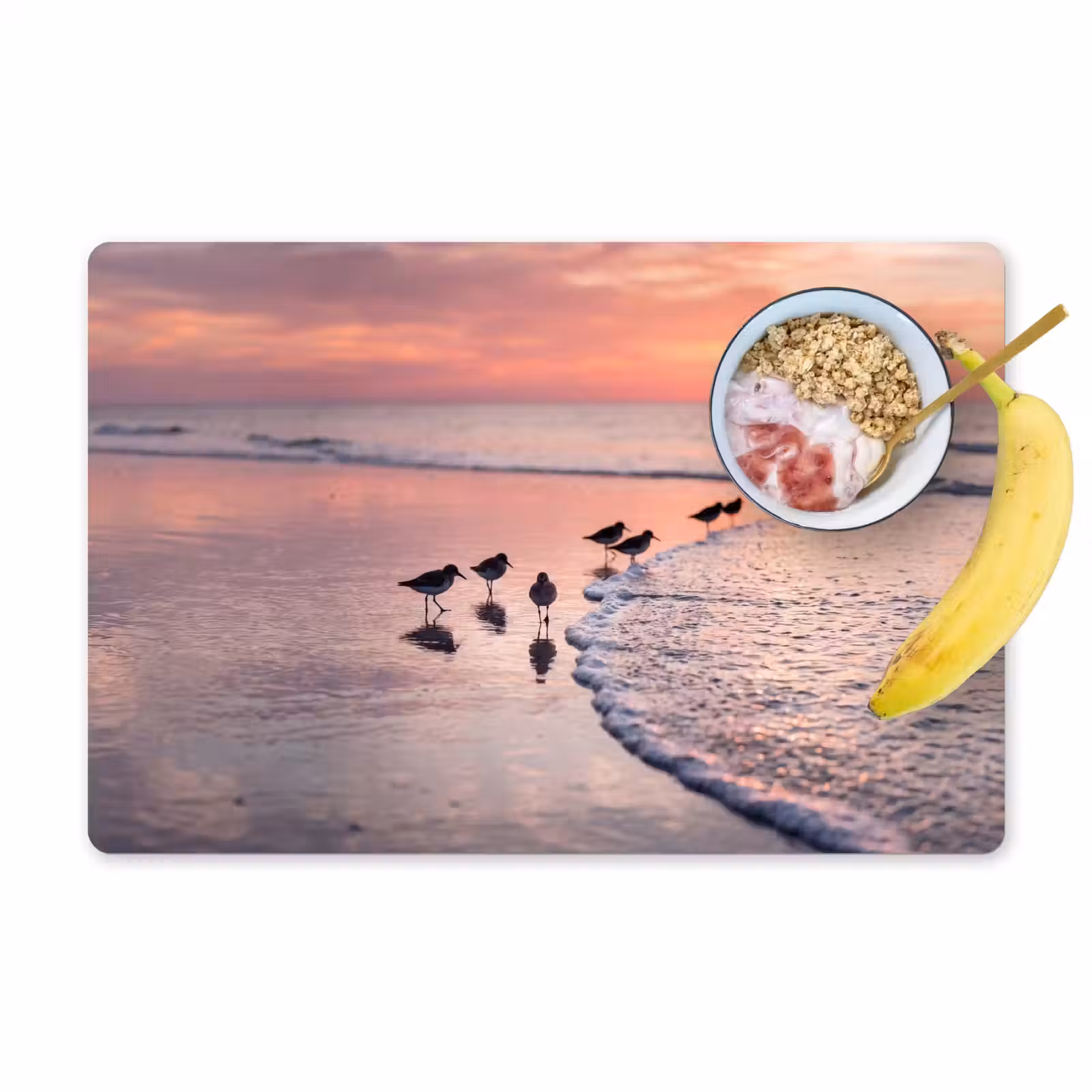 Set de table – 6 pièces - Mouettes - Plage - Mer - Rose — 1