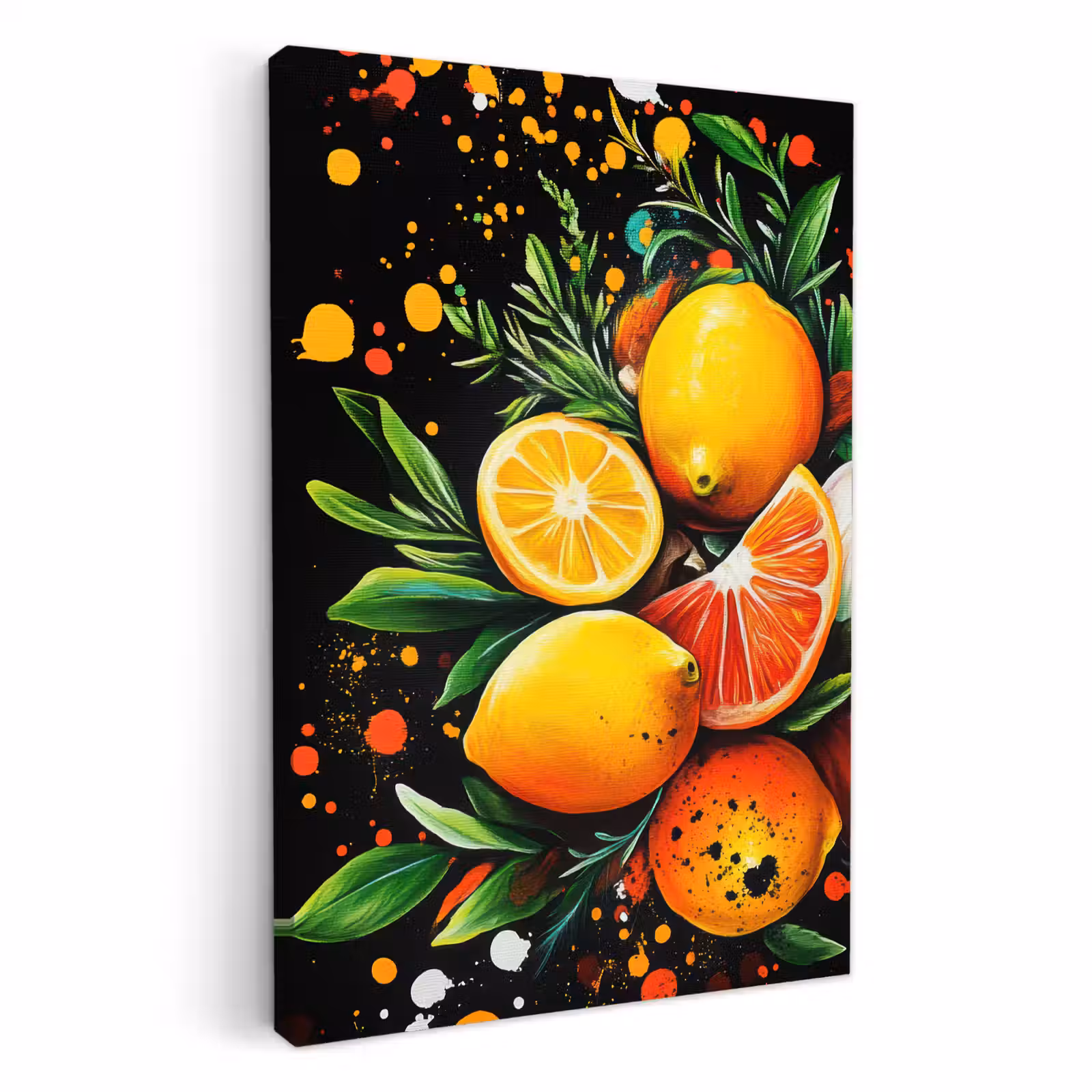 Tableau sur toile - Citrons - Noir - Herbes - Graffiti - Peinture — 1