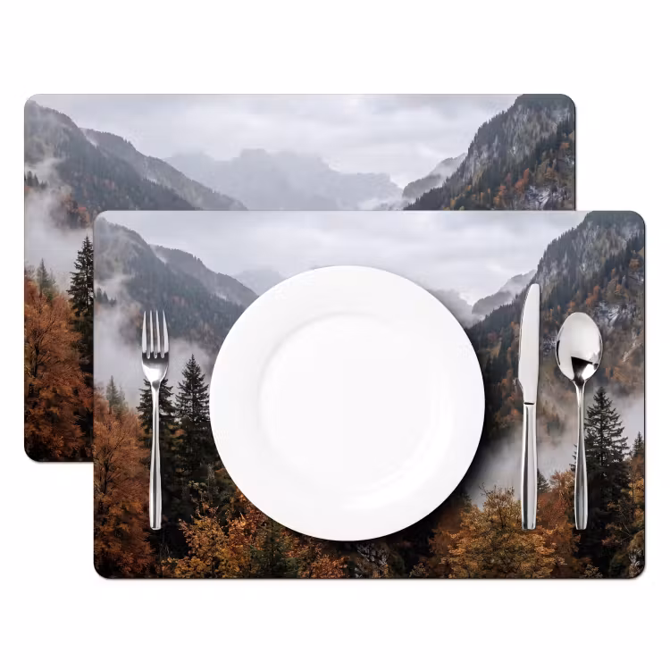 Set de table – 6 pièces - Montagnes - Vallée - Brume - Automne - Nature — 2