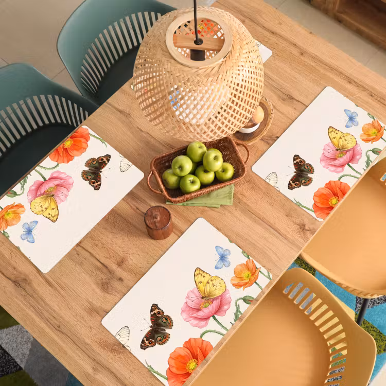 Set de table – 6 pièces - Papillons - Coquelicots - Illustration - Coloré — 3