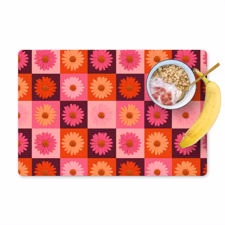 Set de table – 6 pièces - Pâquerettes - Damier - Rétro - Rose - Orange — 1