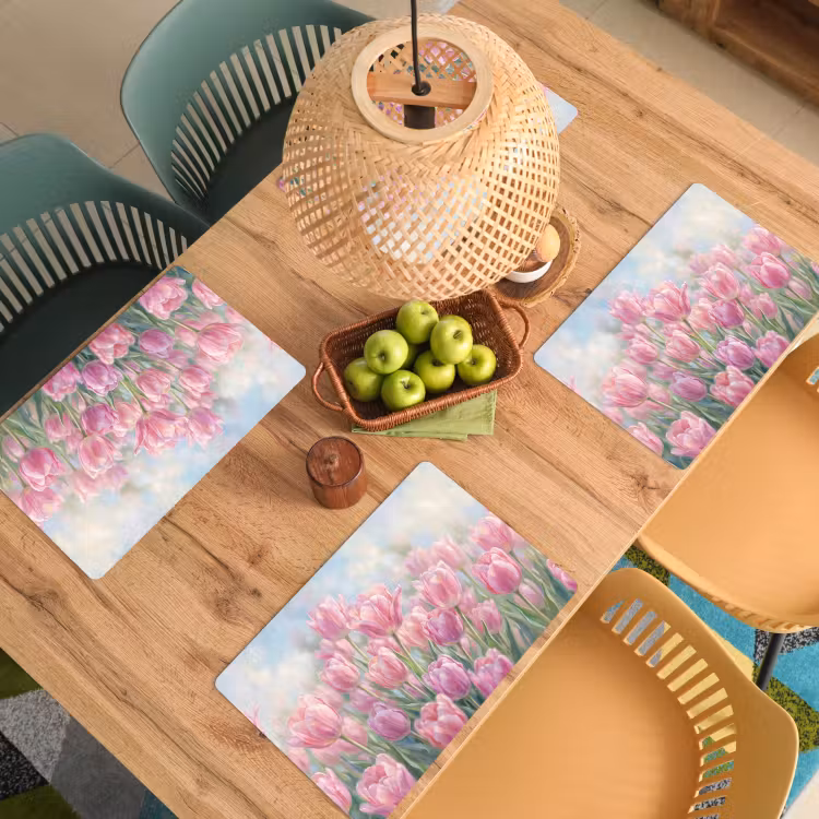 Set de table – 6 pièces - Tulipes - Champ - Printemps - Rose — 3
