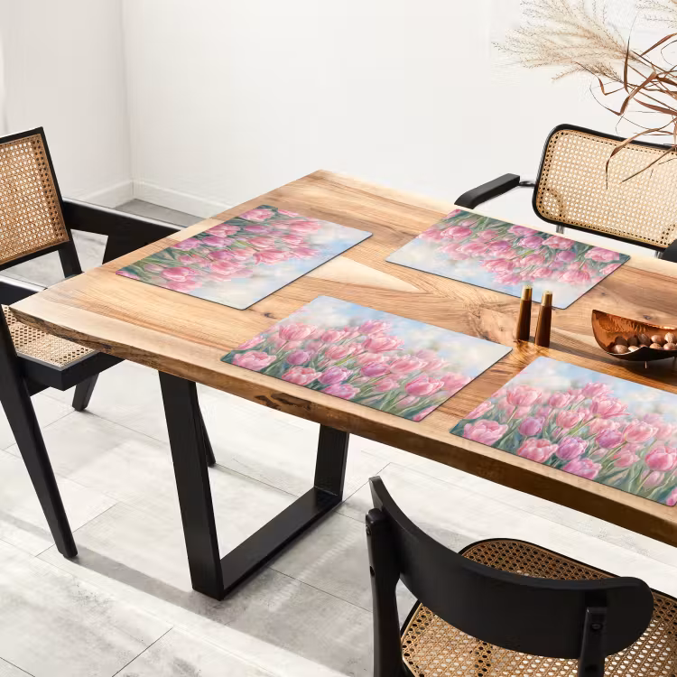 Set de table – 6 pièces - Tulipes - Champ - Printemps - Rose — 4