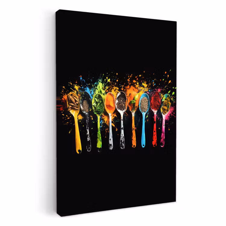 Tableau sur toile - Cuillères - Épices - Moderne - Graffiti - Peinture - Coloré — 1