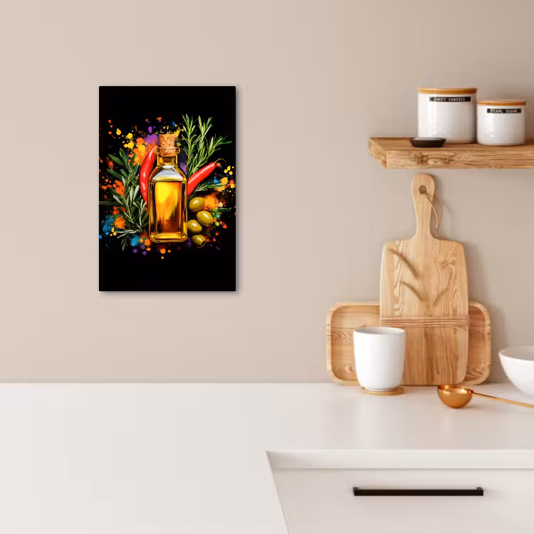 Tableau sur toile - Huile d'olive - Graffiti - Poivre - Olives - Moderne — 3