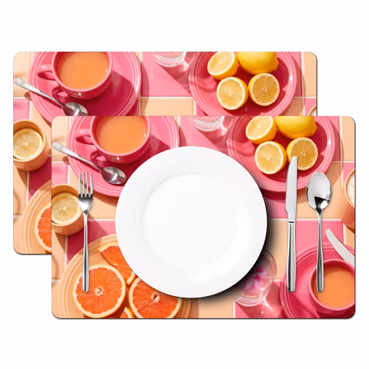Set de table – 6 pièces - Nourriture - Agrumes - Natures mortes - Rose - Orange — 2