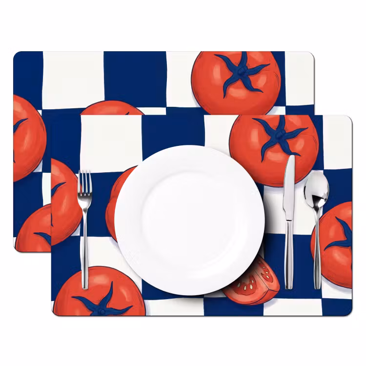 Set de table – 6 pièces - Nourriture - Tomates - Cuisine - Illustration - Rouge-Bleu — 2