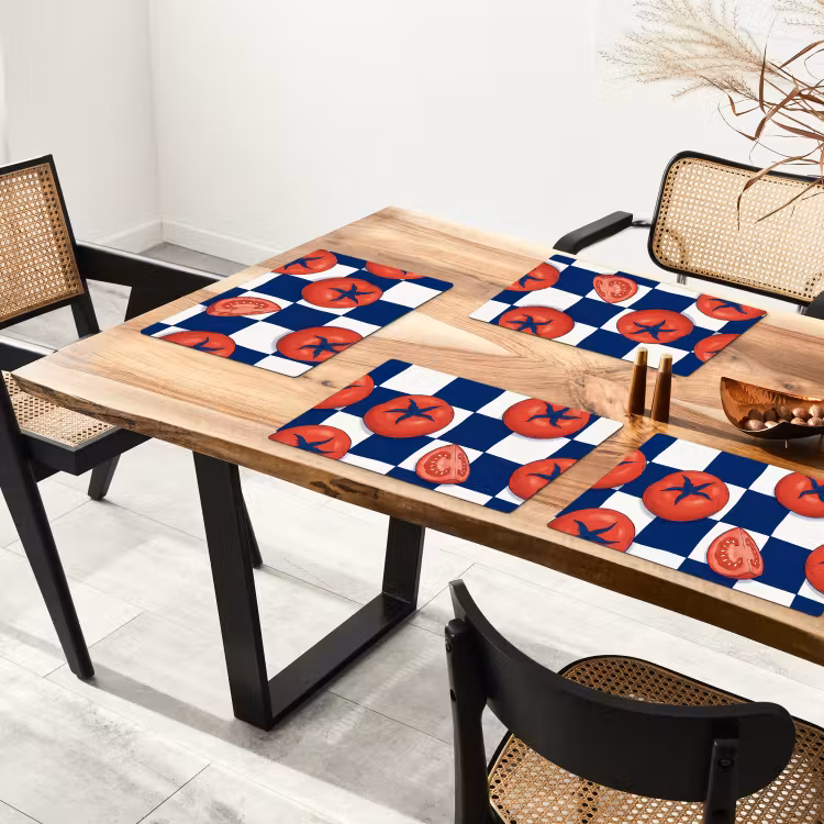 Set de table – 6 pièces - Nourriture - Tomates - Cuisine - Illustration - Rouge-Bleu — 4