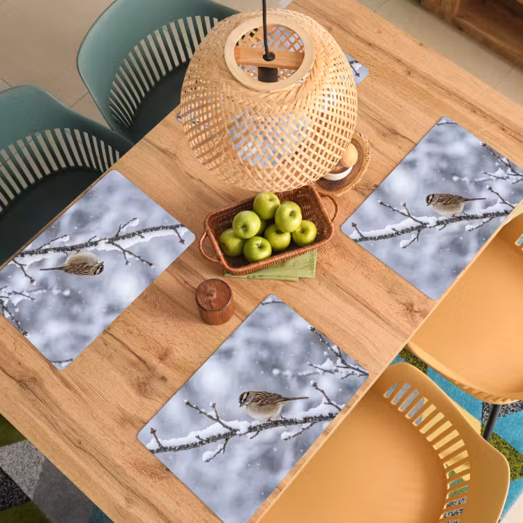 Set de table – 6 pièces - Oiseau - Branche - Neige - Hiver — 3