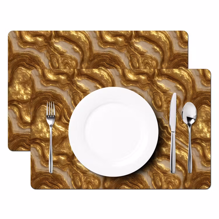 Set de table – 6 pièces - Ondulé - Naturel - Doré - Crème — 2
